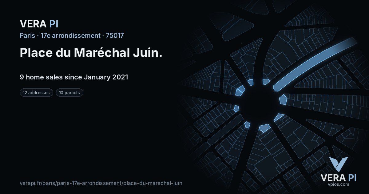 Place du Maréchal Juin, 17e arrondissement at night – every parcel coloured by the prices around it, the street's own parcels lit