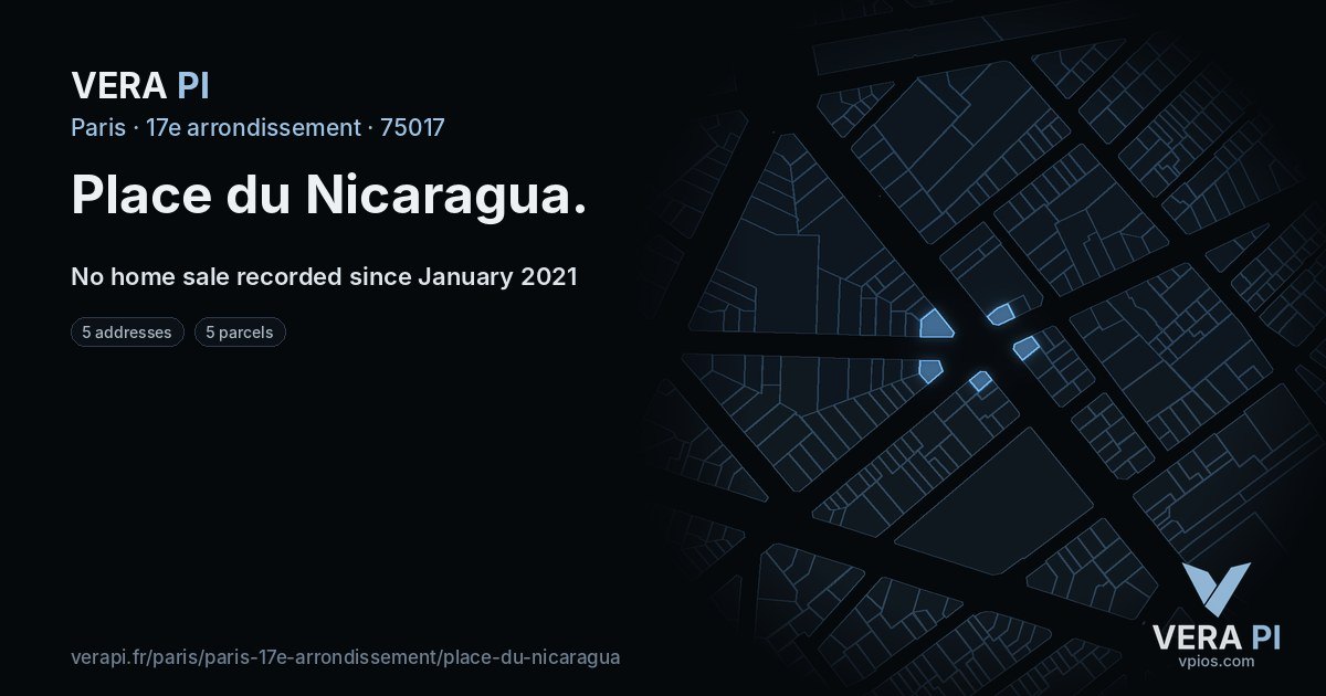 Place du Nicaragua, 17e arrondissement at night – every parcel coloured by the prices around it, the street's own parcels lit