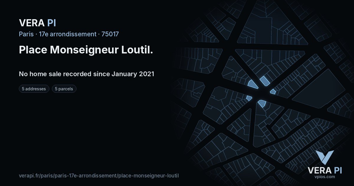 Place Monseigneur Loutil, 17e arrondissement at night – every parcel coloured by the prices around it, the street's own parcels lit