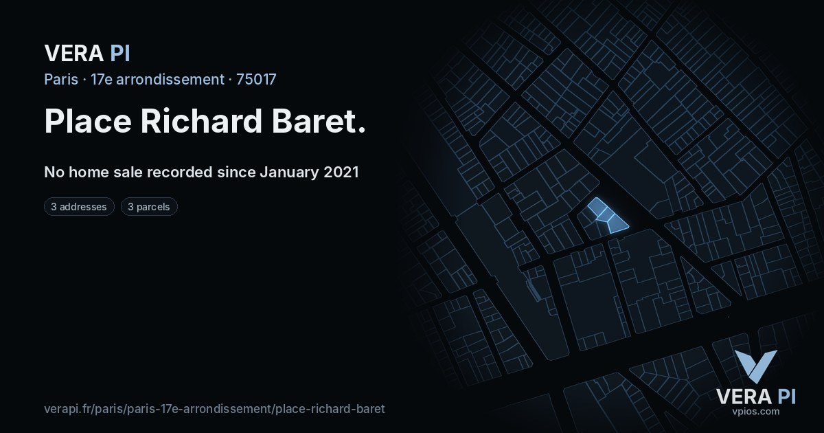 Place Richard Baret, 17e arrondissement at night – every parcel coloured by the prices around it, the street's own parcels lit