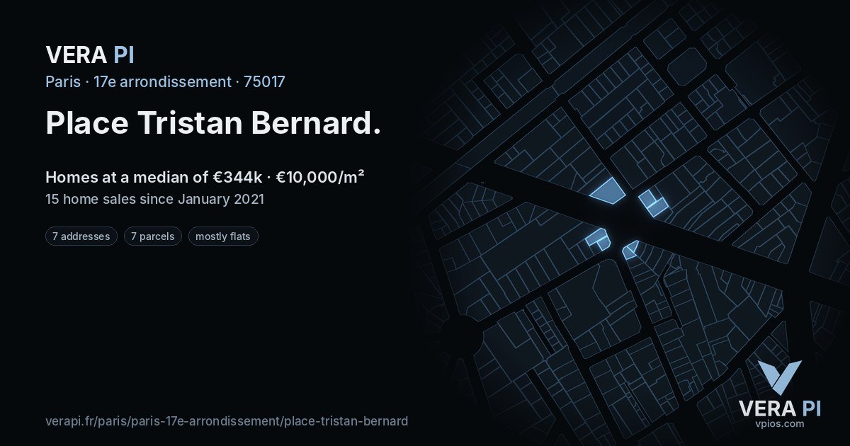 Place Tristan Bernard, 17e arrondissement at night – every parcel coloured by the prices around it, the street's own parcels lit