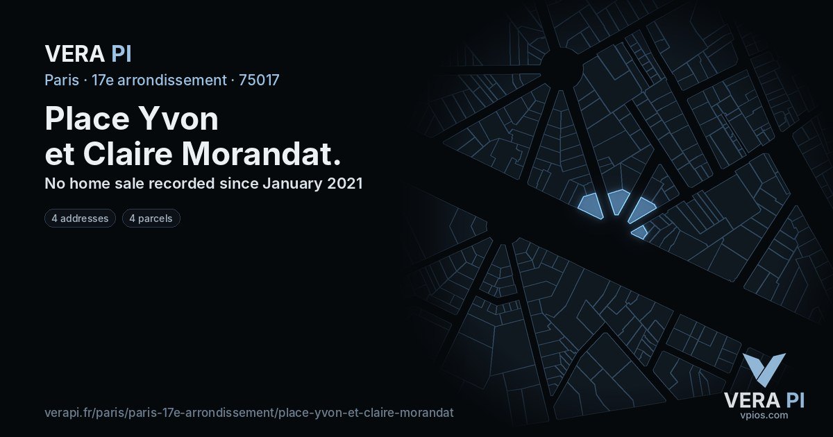 Place Yvon et Claire Morandat, 17e arrondissement at night – every parcel coloured by the prices around it, the street's own parcels lit