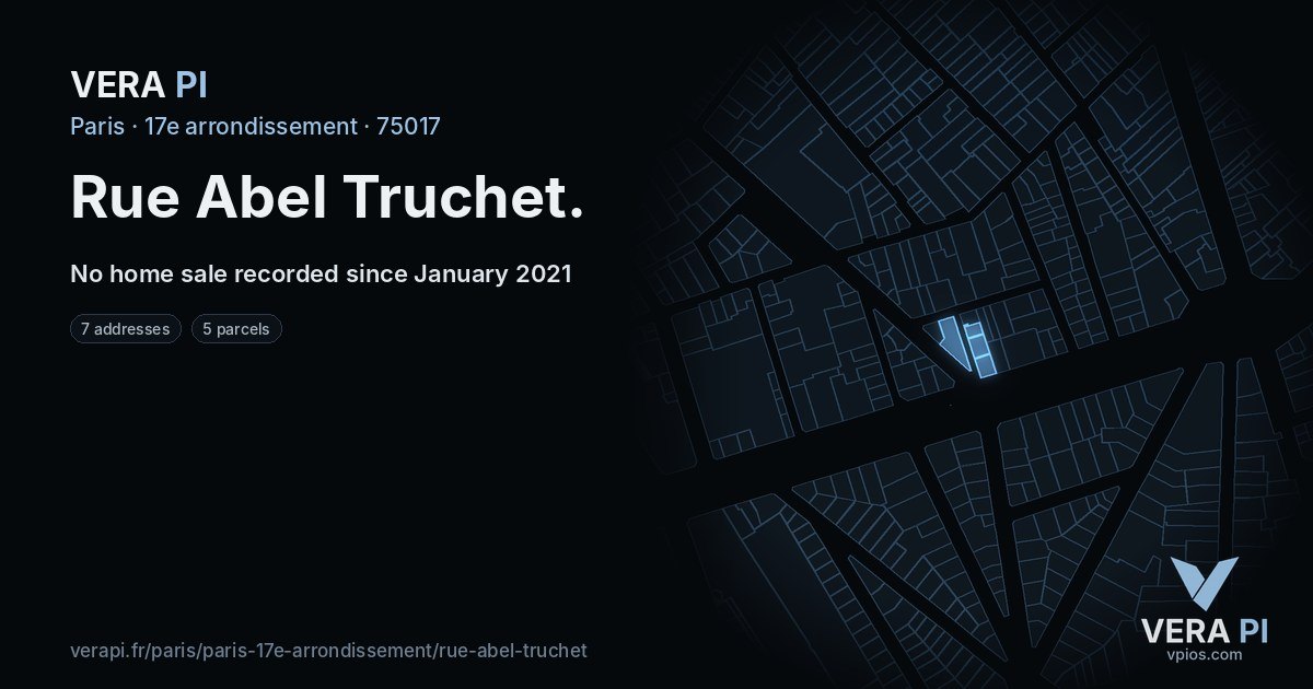 Rue Abel Truchet, 17e arrondissement at night – every parcel coloured by the prices around it, the street's own parcels lit