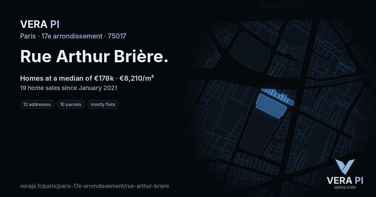 Rue Arthur Brière, 17e arrondissement at night – every parcel coloured by the prices around it, the street's own parcels lit