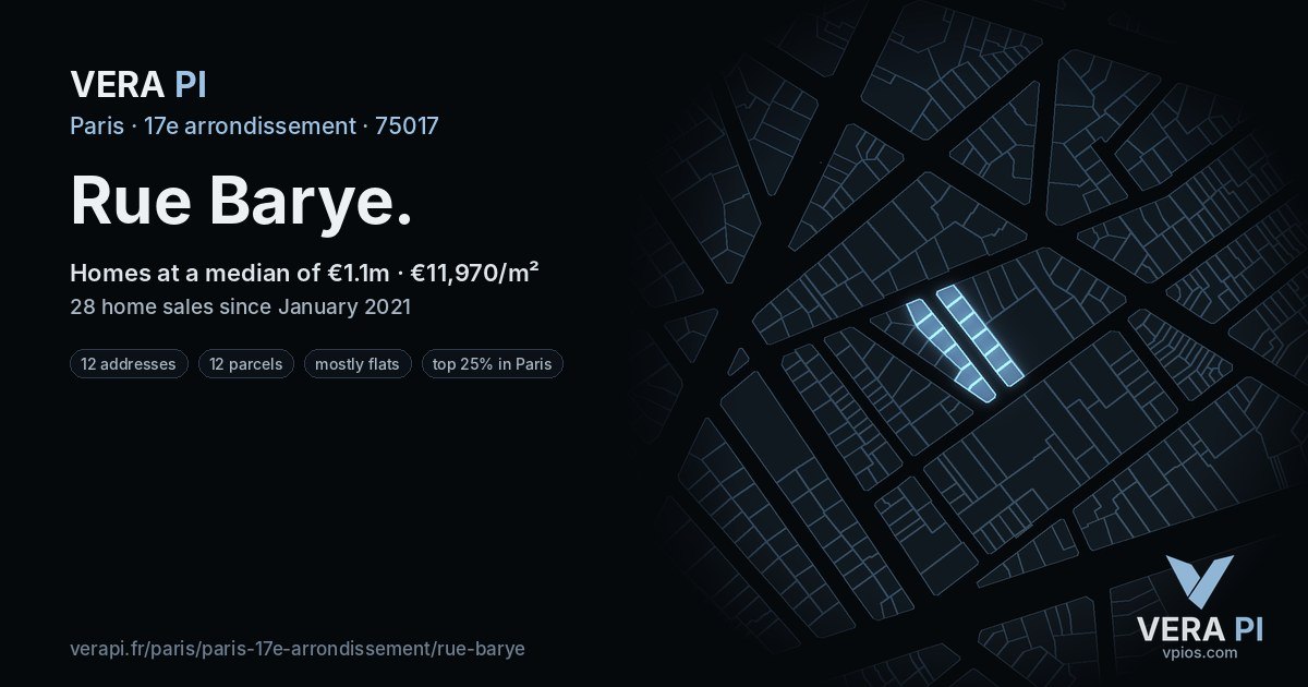 Rue Barye, 17e arrondissement at night – every parcel coloured by the prices around it, the street's own parcels lit