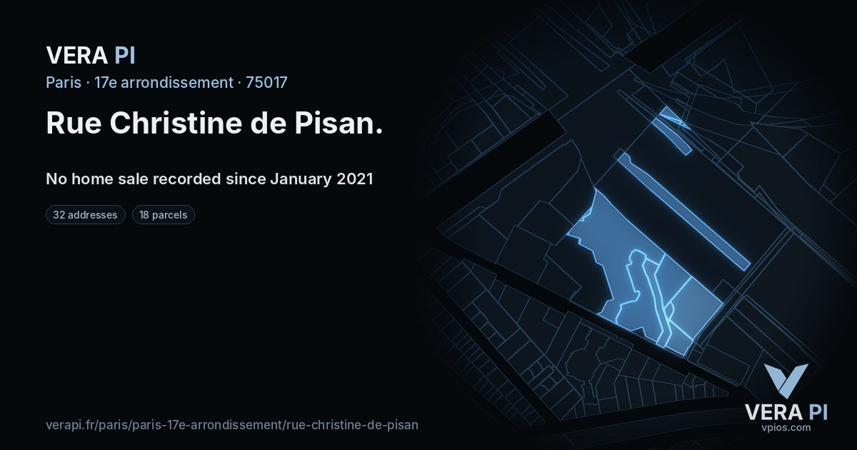 Rue Christine de Pisan, 17e arrondissement at night – every parcel coloured by the prices around it, the street's own parcels lit