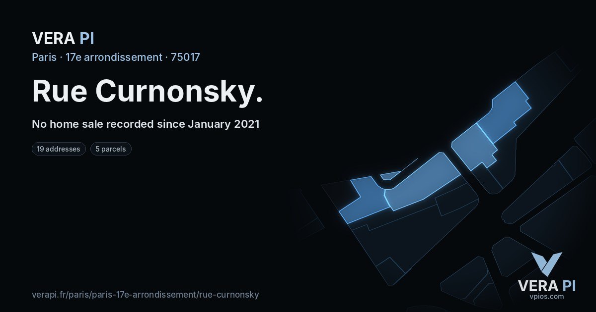 Rue Curnonsky, 17e arrondissement at night – every parcel coloured by the prices around it, the street's own parcels lit