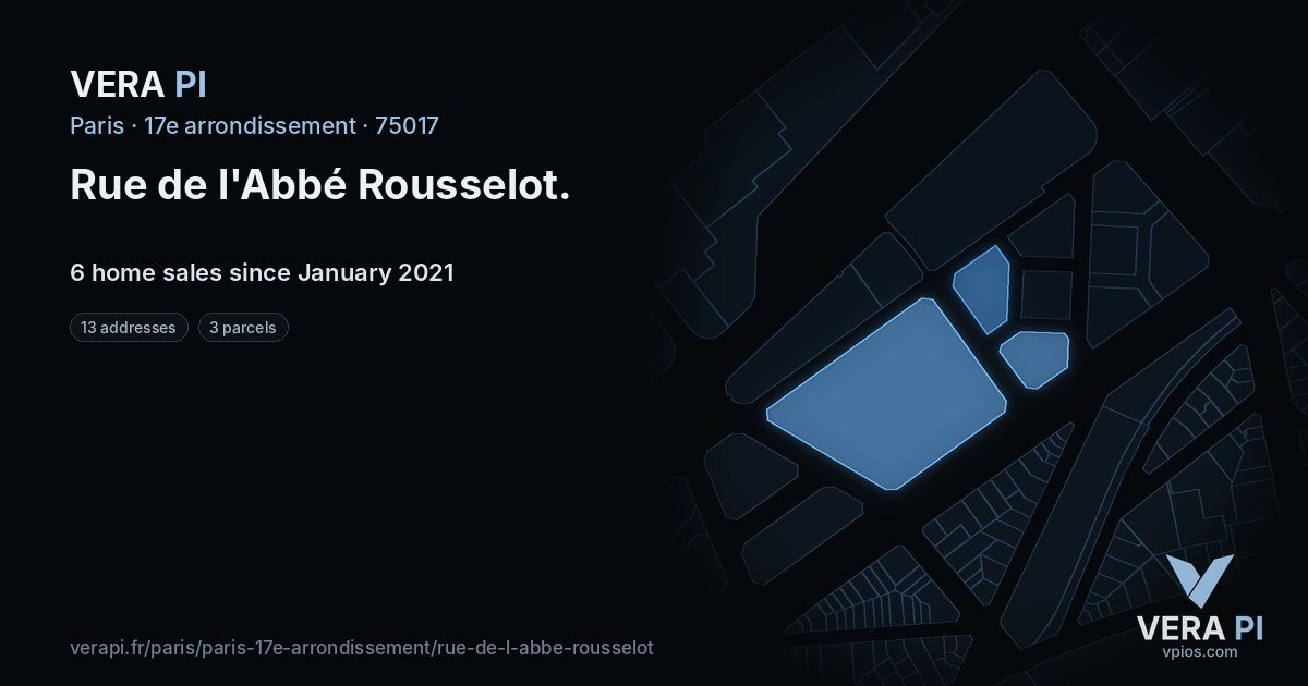 Rue de l'Abbé Rousselot, 17e arrondissement at night – every parcel coloured by the prices around it, the street's own parcels lit