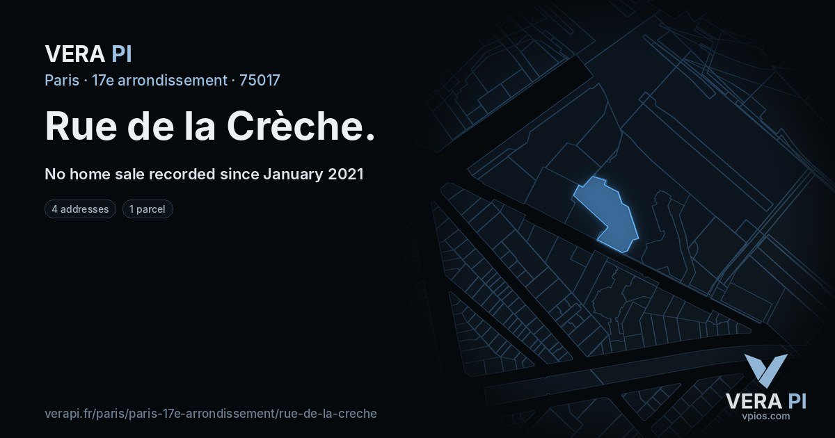 Rue de la Crèche, 17e arrondissement at night – every parcel coloured by the prices around it, the street's own parcels lit