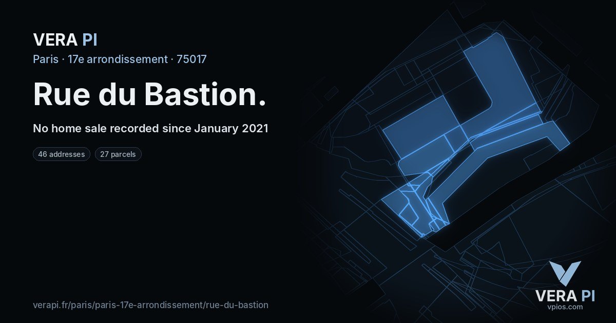 Rue du Bastion, 17e arrondissement at night – every parcel coloured by the prices around it, the street's own parcels lit