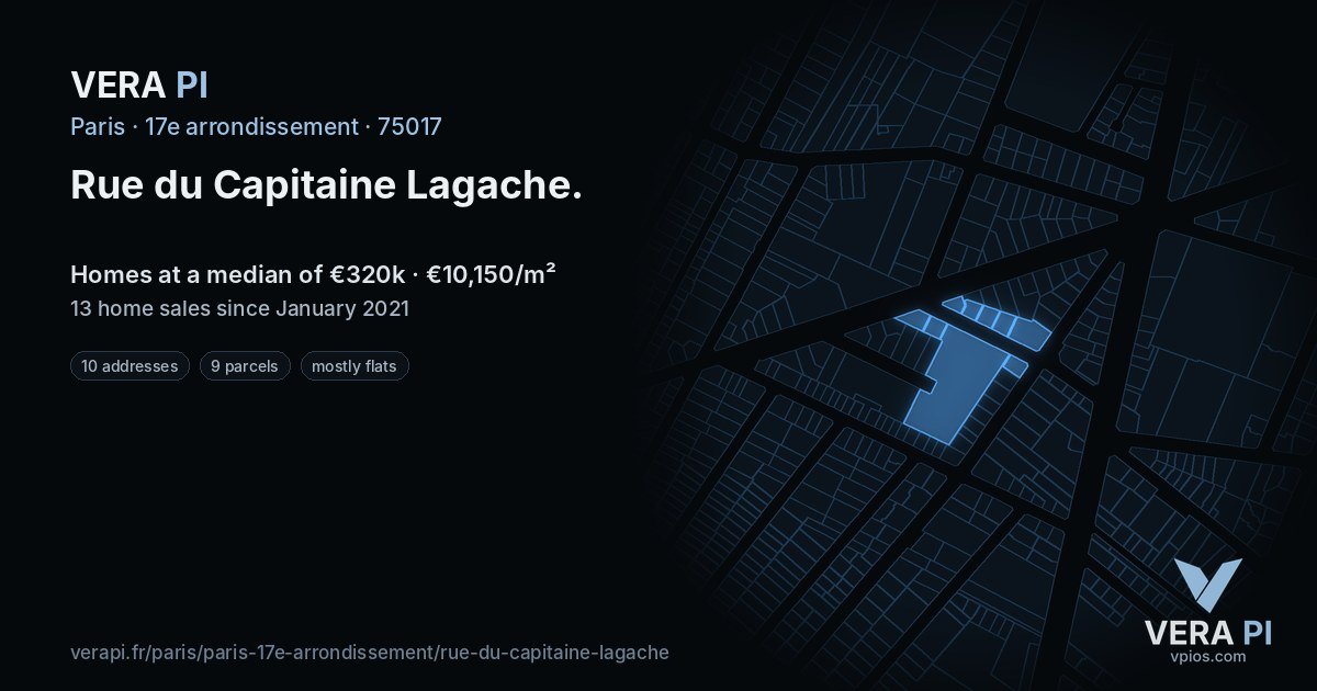 Rue du Capitaine Lagache, 17e arrondissement at night – every parcel coloured by the prices around it, the street's own parcels lit