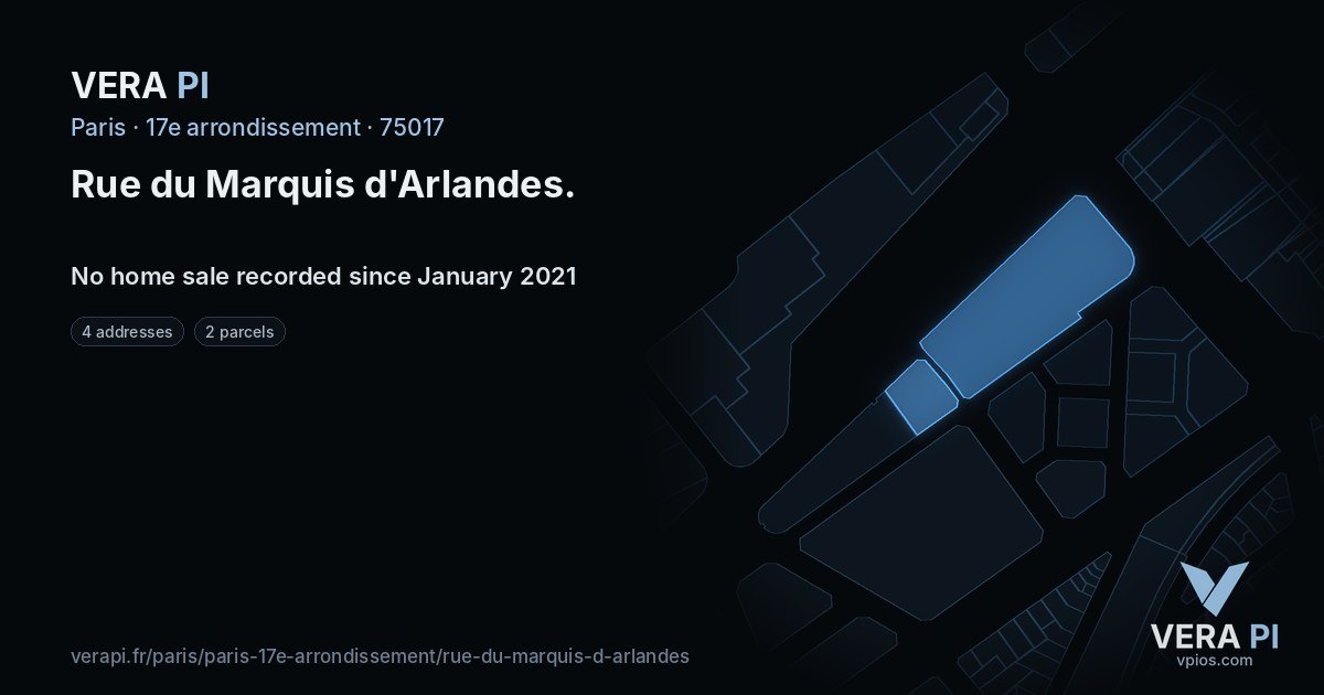 Rue du Marquis d'Arlandes, 17e arrondissement at night – every parcel coloured by the prices around it, the street's own parcels lit