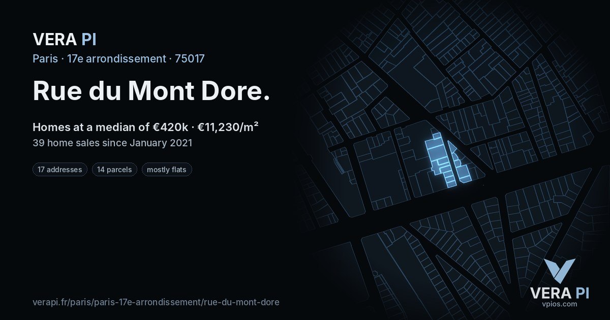 Rue du Mont Dore, 17e arrondissement at night – every parcel coloured by the prices around it, the street's own parcels lit