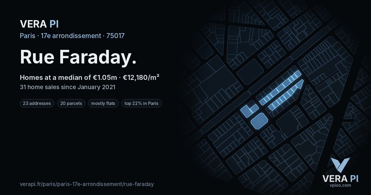 Rue Faraday, 17e arrondissement at night – every parcel coloured by the prices around it, the street's own parcels lit
