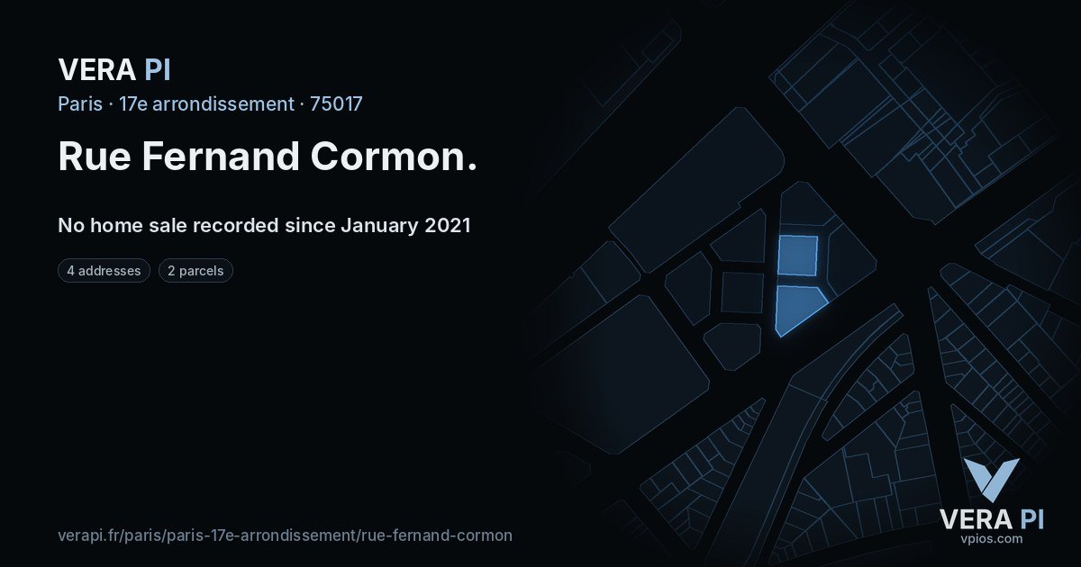 Rue Fernand Cormon, 17e arrondissement at night – every parcel coloured by the prices around it, the street's own parcels lit