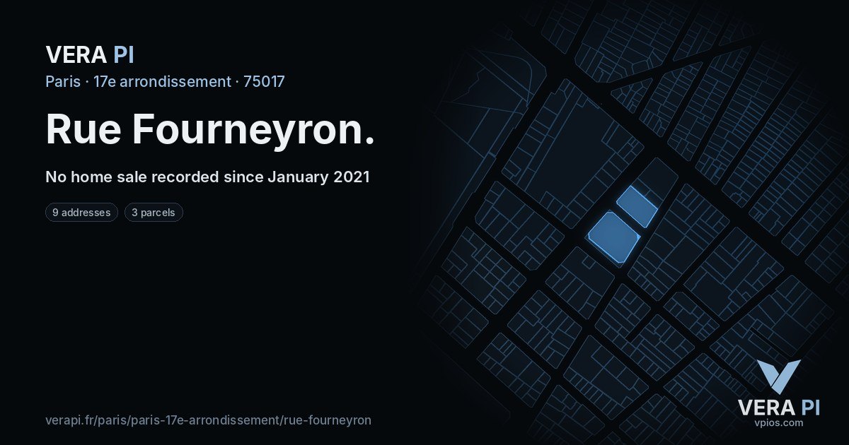 Rue Fourneyron, 17e arrondissement at night – every parcel coloured by the prices around it, the street's own parcels lit