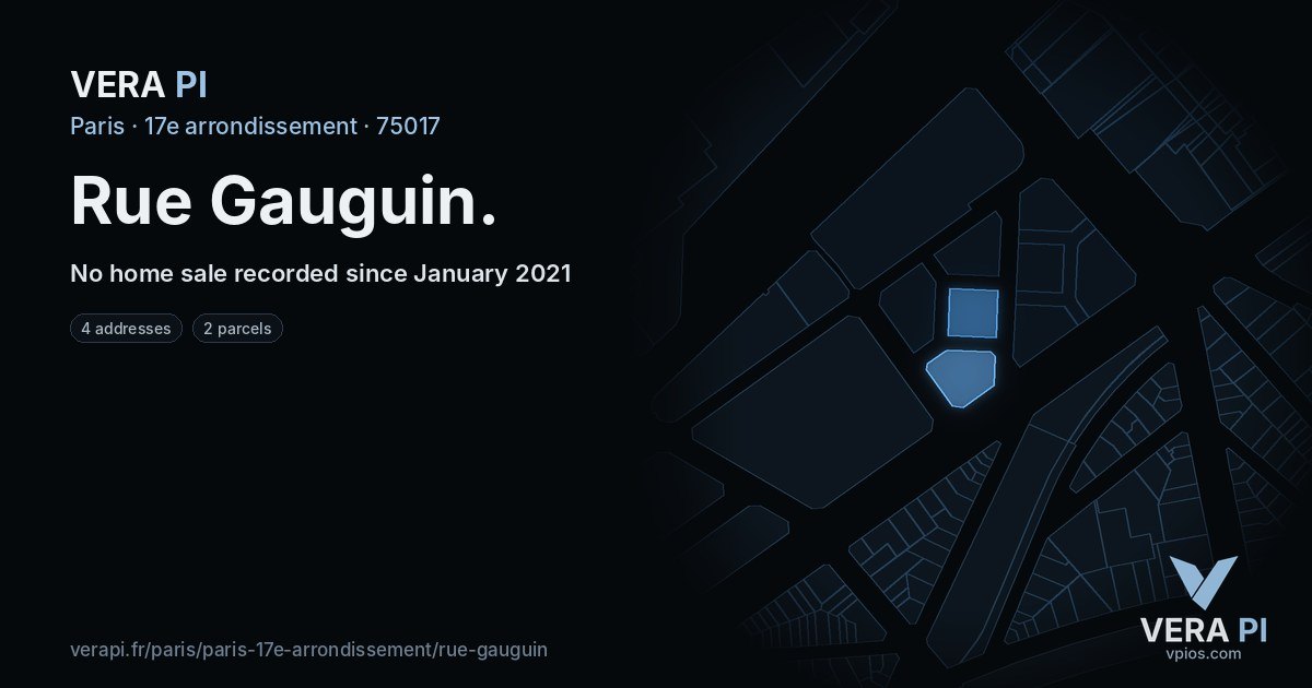 Rue Gauguin, 17e arrondissement at night – every parcel coloured by the prices around it, the street's own parcels lit