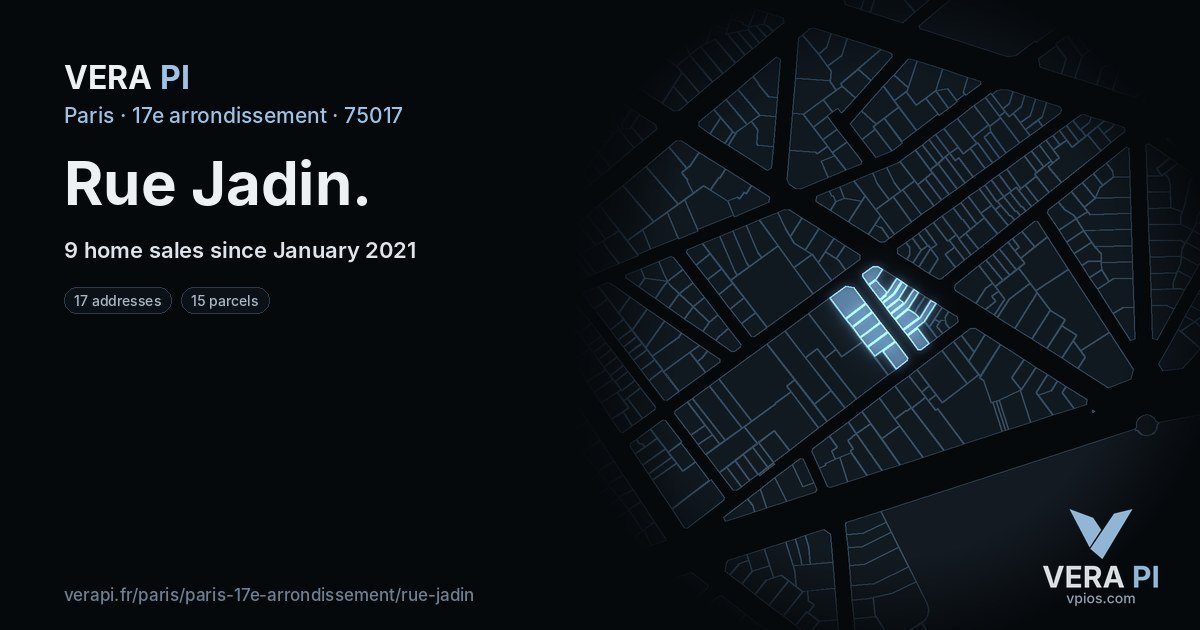 Rue Jadin, 17e arrondissement at night – every parcel coloured by the prices around it, the street's own parcels lit