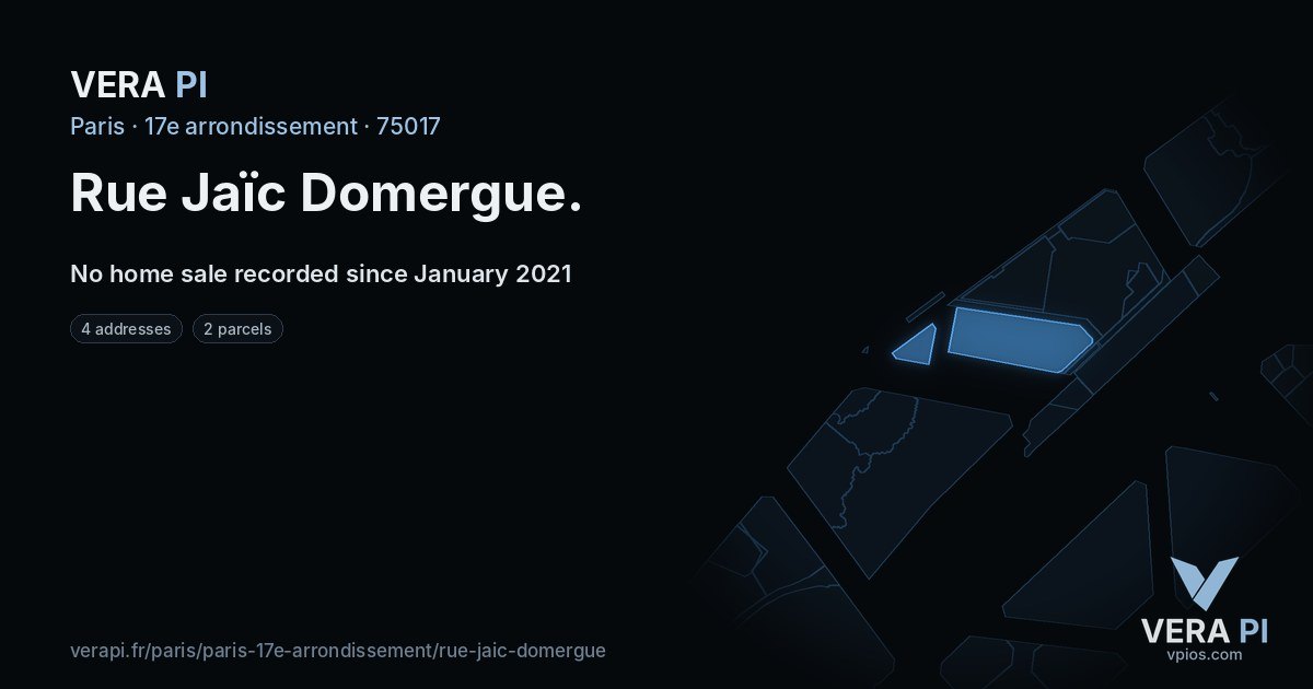 Rue Jaïc Domergue, 17e arrondissement at night – every parcel coloured by the prices around it, the street's own parcels lit