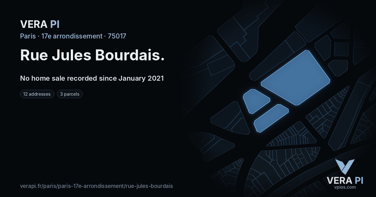 Rue Jules Bourdais, 17e arrondissement at night – every parcel coloured by the prices around it, the street's own parcels lit