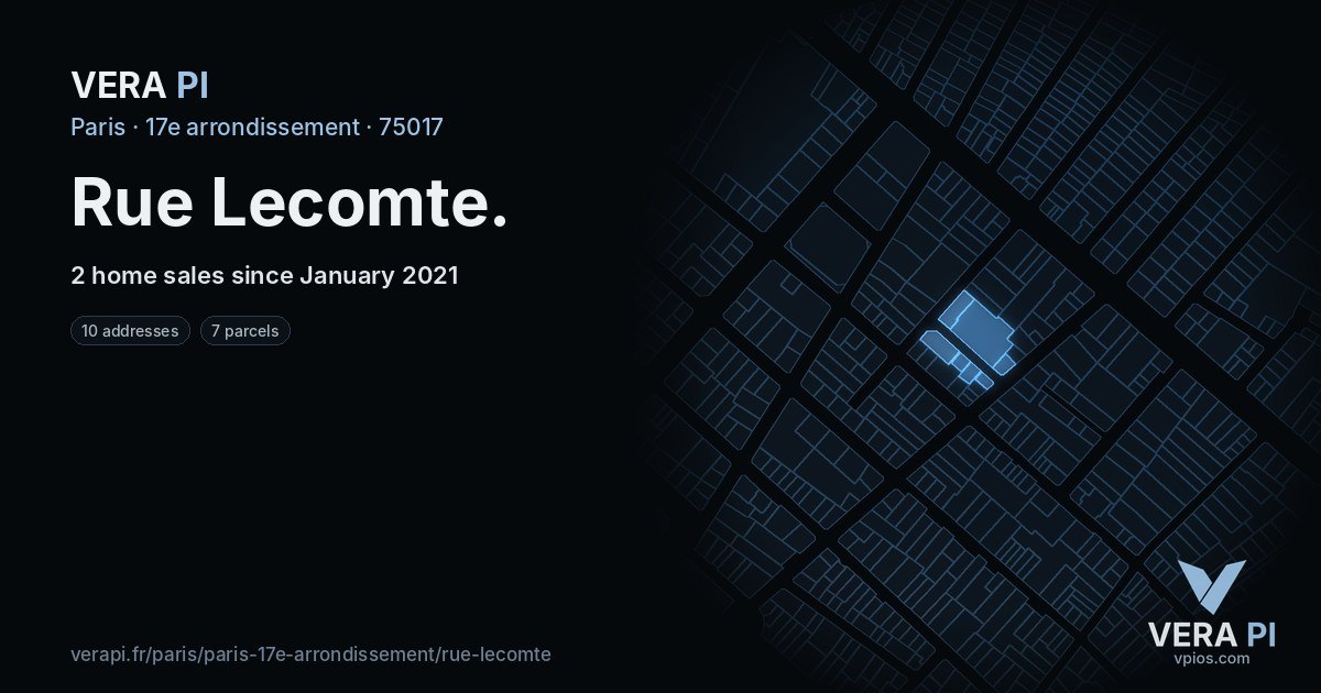 Rue Lecomte, 17e arrondissement at night – every parcel coloured by the prices around it, the street's own parcels lit