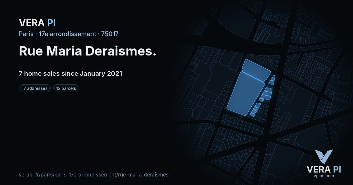 Rue Maria Deraismes, 17e arrondissement at night – every parcel coloured by the prices around it, the street's own parcels lit