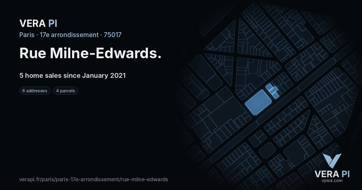 Rue Milne-Edwards, 17e arrondissement at night – every parcel coloured by the prices around it, the street's own parcels lit