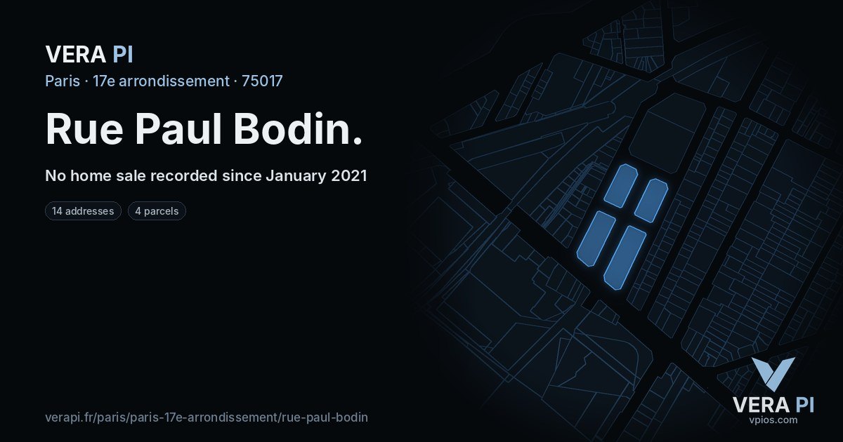 Rue Paul Bodin, 17e arrondissement at night – every parcel coloured by the prices around it, the street's own parcels lit