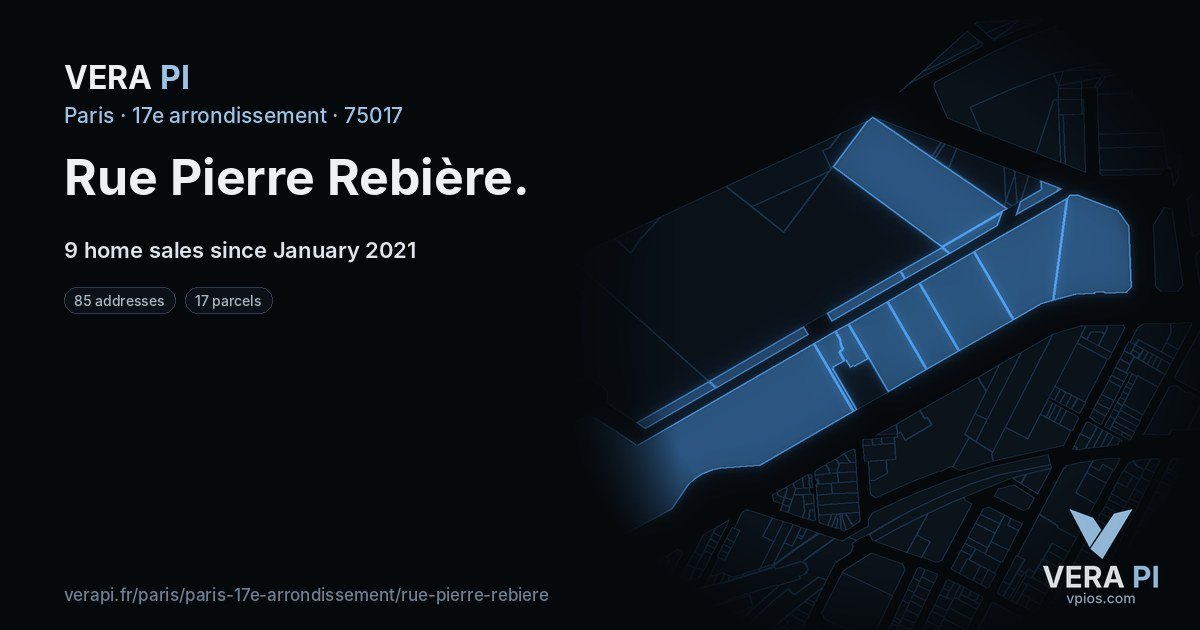 Rue Pierre Rebière, 17e arrondissement at night – every parcel coloured by the prices around it, the street's own parcels lit