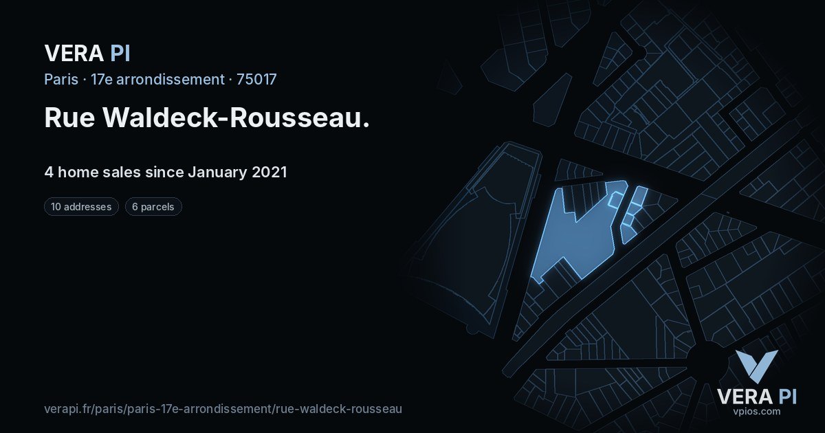 Rue Waldeck-Rousseau, 17e arrondissement at night – every parcel coloured by the prices around it, the street's own parcels lit