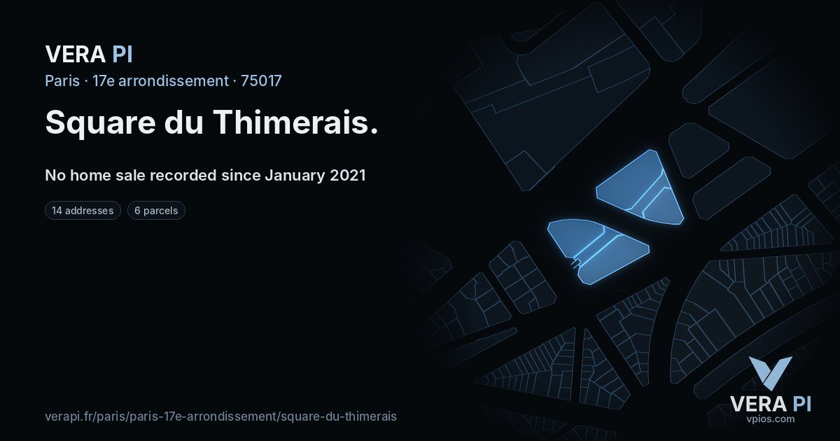 Square du Thimerais, 17e arrondissement at night – every parcel coloured by the prices around it, the street's own parcels lit