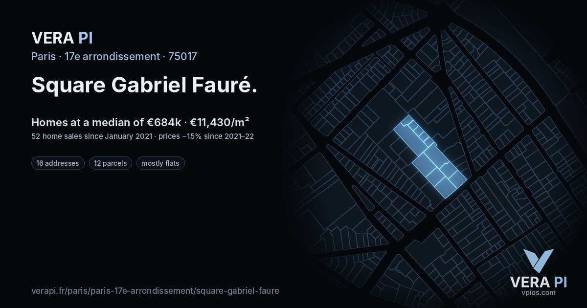 Square Gabriel Fauré, 17e arrondissement at night – every parcel coloured by the prices around it, the street's own parcels lit