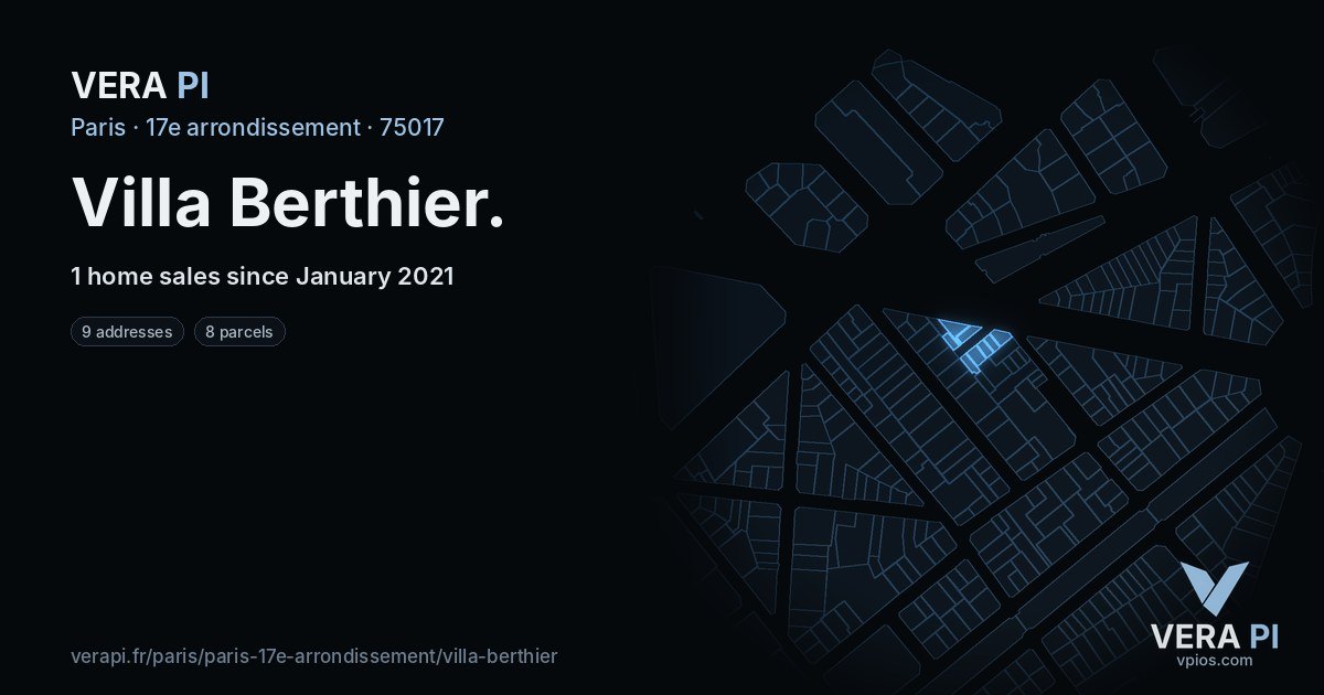 Villa Berthier, 17e arrondissement at night – every parcel coloured by the prices around it, the street's own parcels lit