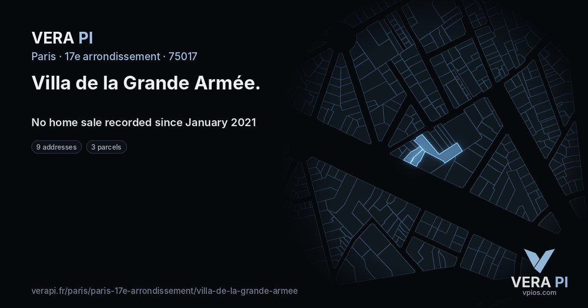 Villa de la Grande Armée, 17e arrondissement at night – every parcel coloured by the prices around it, the street's own parcels lit