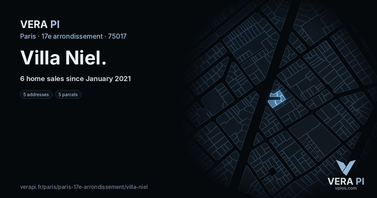 Villa Niel, 17e arrondissement at night – every parcel coloured by the prices around it, the street's own parcels lit