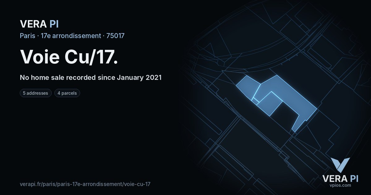 Voie Cu/17, 17e arrondissement at night – every parcel coloured by the prices around it, the street's own parcels lit