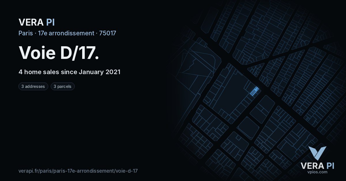Voie D/17, 17e arrondissement at night – every parcel coloured by the prices around it, the street's own parcels lit