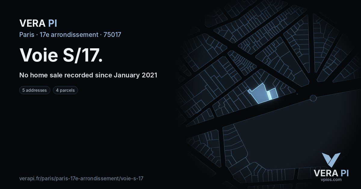 Voie S/17, 17e arrondissement at night – every parcel coloured by the prices around it, the street's own parcels lit