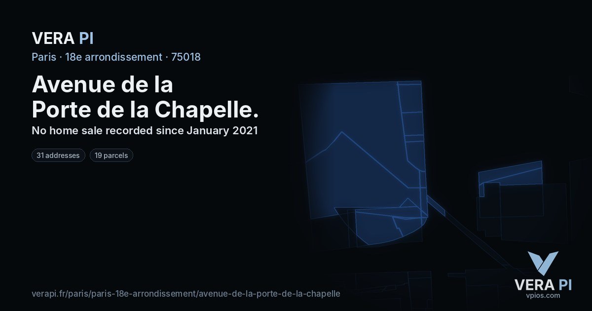 Avenue de la Porte de la Chapelle, 18e arrondissement at night – every parcel coloured by the prices around it, the street's own parcels lit