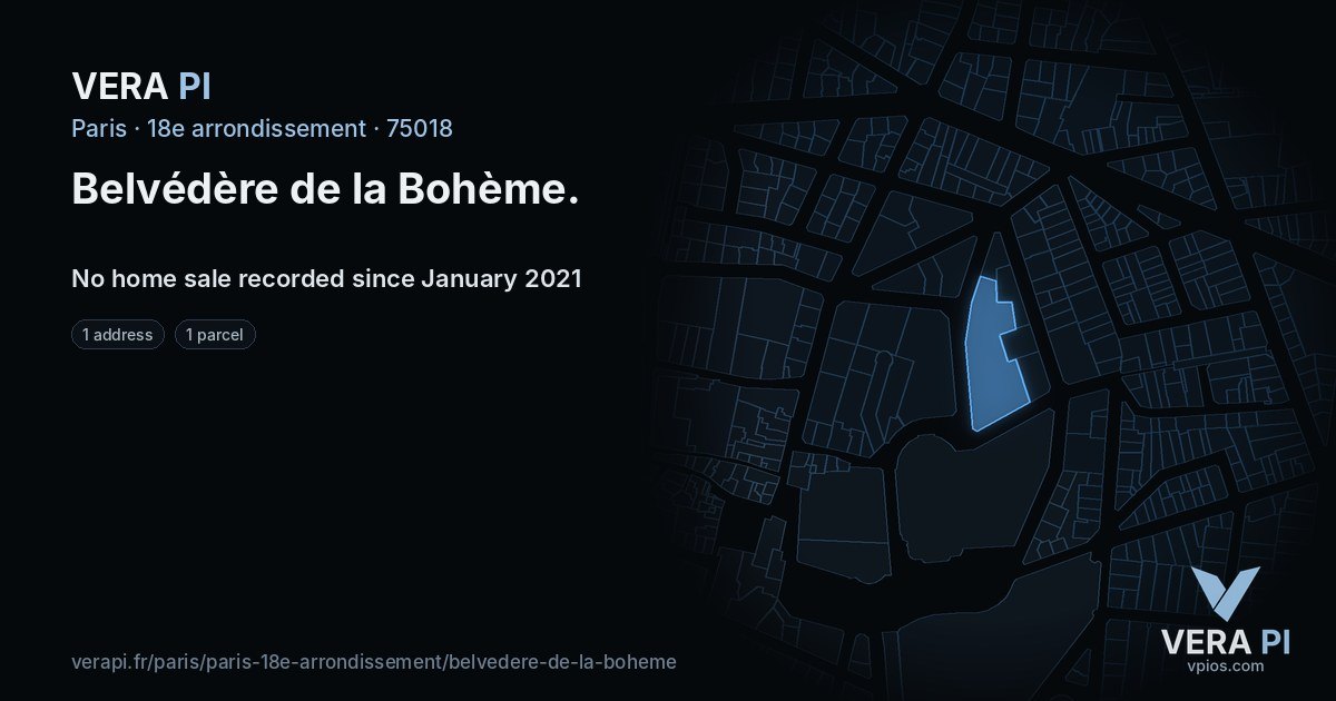 Belvédère de la Bohème, 18e arrondissement at night – every parcel coloured by the prices around it, the street's own parcels lit