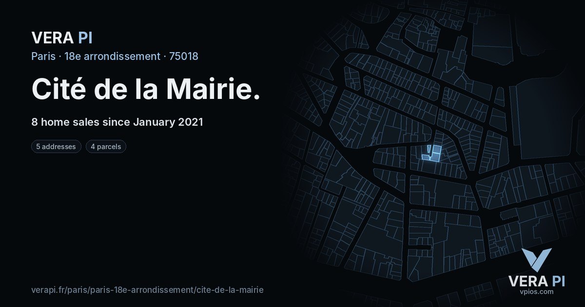 Cité de la Mairie, 18e arrondissement at night – every parcel coloured by the prices around it, the street's own parcels lit
