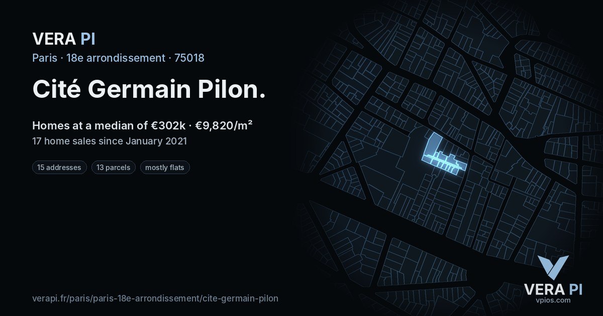 Cité Germain Pilon, 18e arrondissement at night – every parcel coloured by the prices around it, the street's own parcels lit