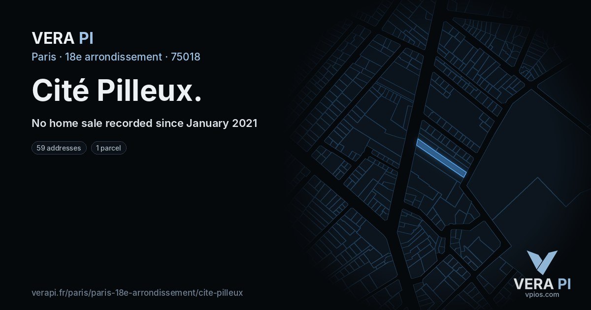 Cité Pilleux, 18e arrondissement at night – every parcel coloured by the prices around it, the street's own parcels lit