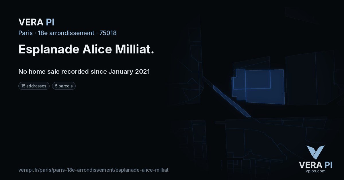 Esplanade Alice Milliat, 18e arrondissement at night – every parcel coloured by the prices around it, the street's own parcels lit