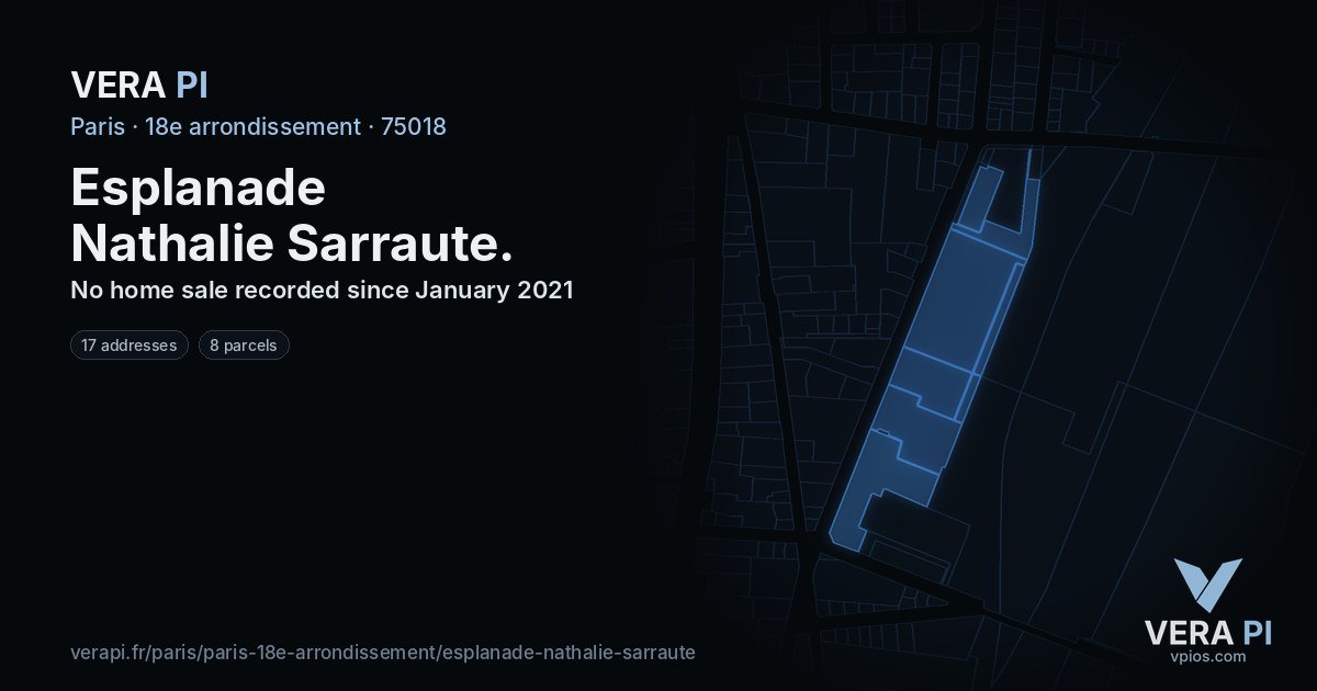 Esplanade Nathalie Sarraute, 18e arrondissement at night – every parcel coloured by the prices around it, the street's own parcels lit