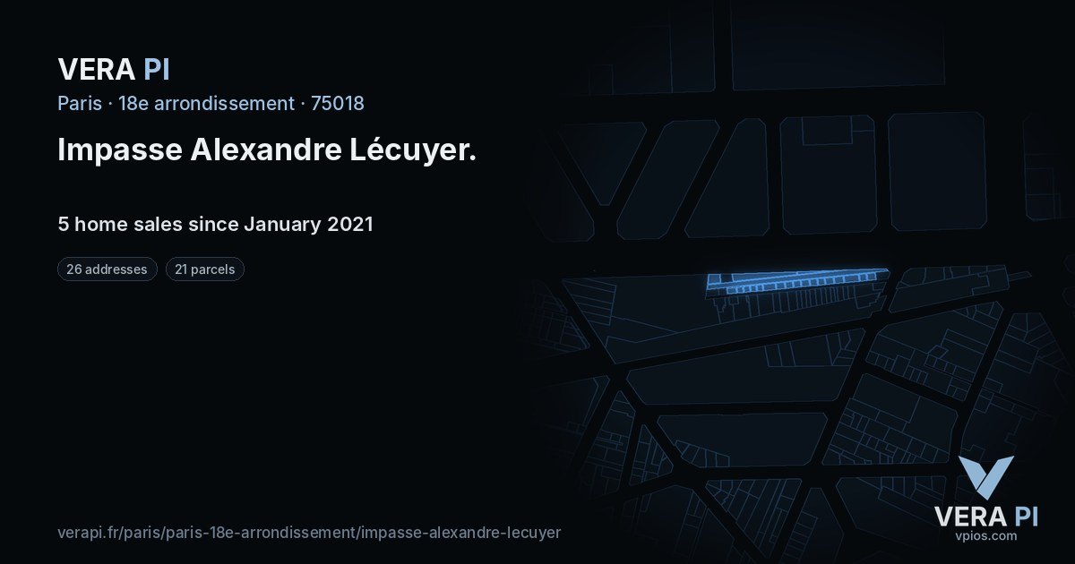 Impasse Alexandre Lécuyer, 18e arrondissement at night – every parcel coloured by the prices around it, the street's own parcels lit