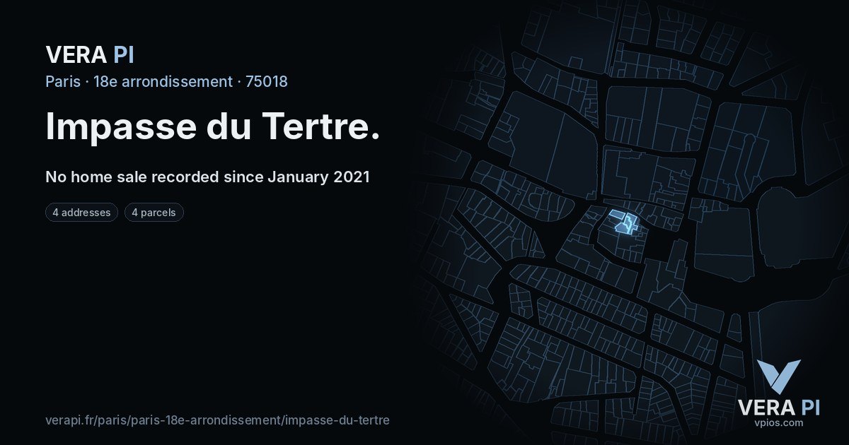 Impasse du Tertre, 18e arrondissement at night – every parcel coloured by the prices around it, the street's own parcels lit