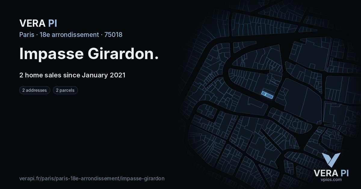Impasse Girardon, 18e arrondissement at night – every parcel coloured by the prices around it, the street's own parcels lit