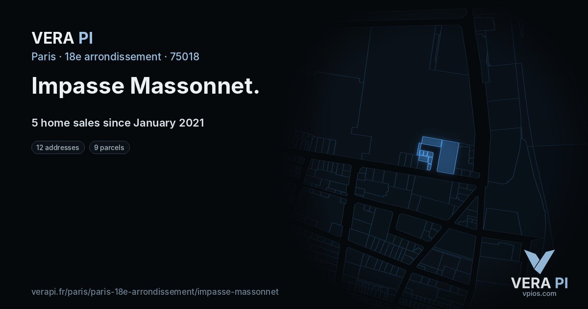 Impasse Massonnet, 18e arrondissement at night – every parcel coloured by the prices around it, the street's own parcels lit