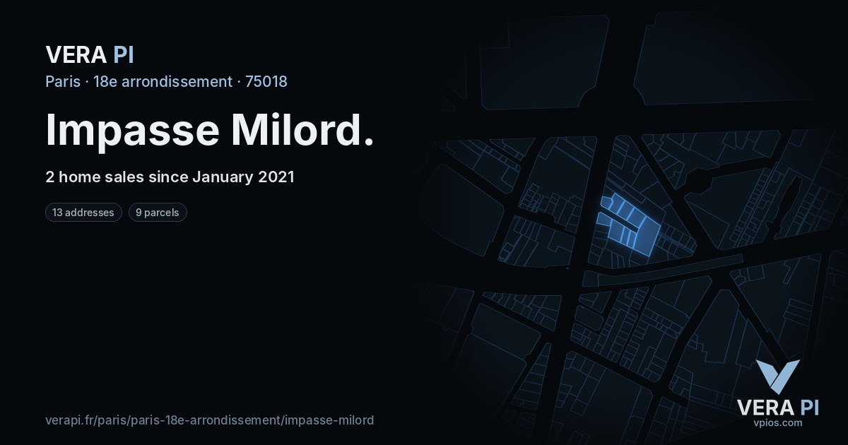 Impasse Milord, 18e arrondissement at night – every parcel coloured by the prices around it, the street's own parcels lit